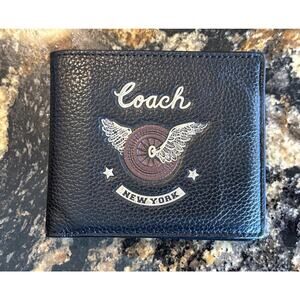 Coach Men’s Double Billfold Wallet F38583 Easy Rider Black Multi Leather NWT